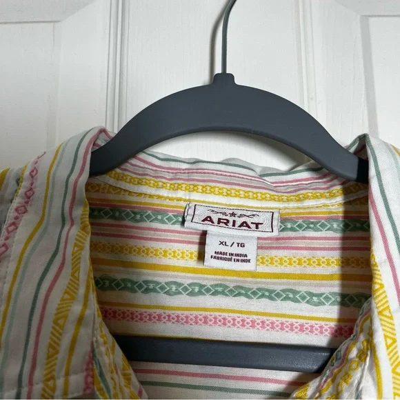 ARIAT Multicolor Striped Sleeveless Button-Down Shirt Size XL - Picture 4 of 12